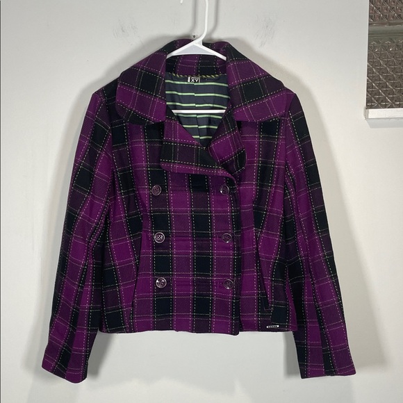 Roxy Y2K Vintage Checkered Plaid Purple and Black Corduroy Blazer or Jacket - Picture 1 of 9